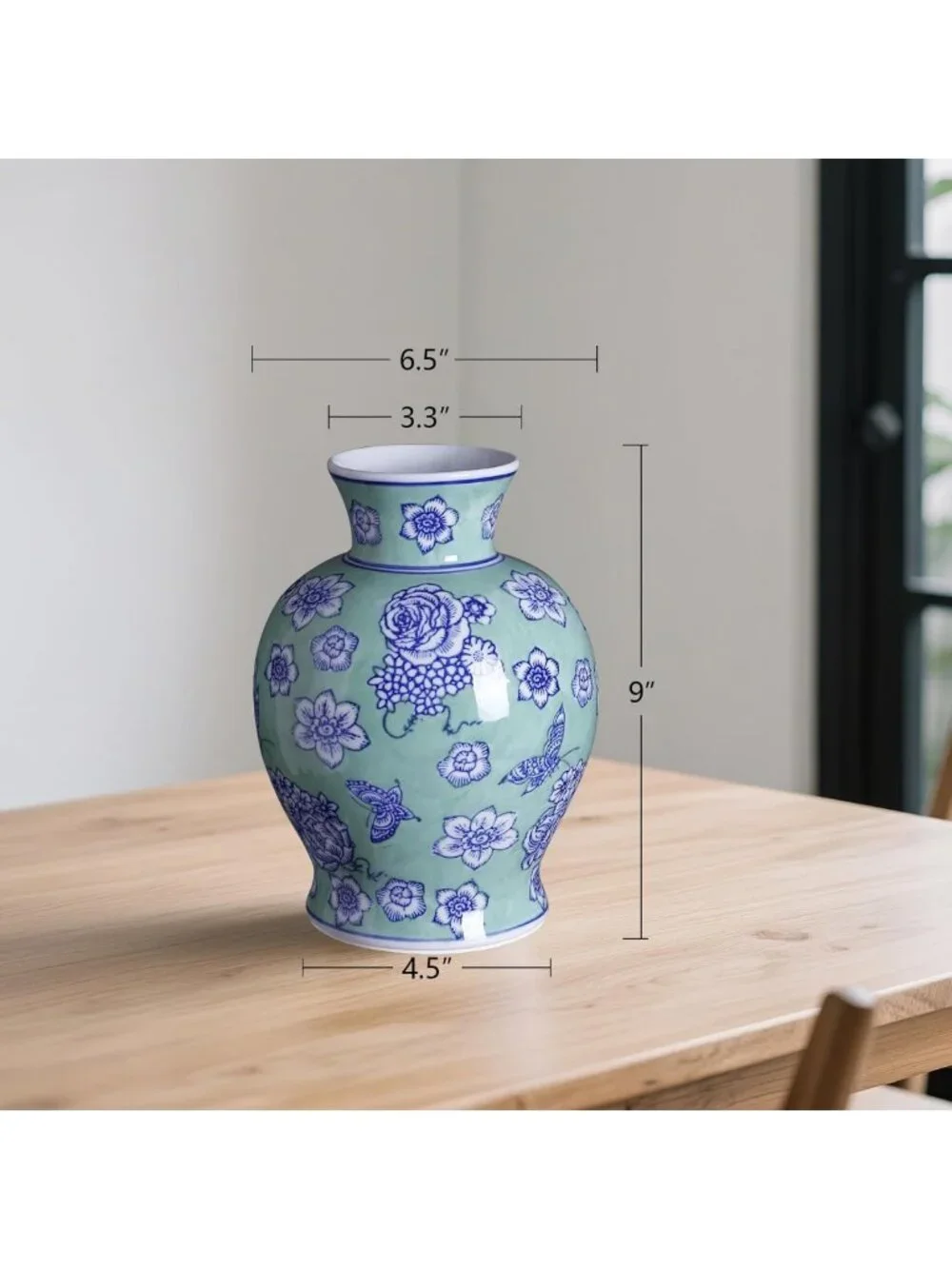 Large Vintage Floral Ceramic Vase - Rustic Chinoiserie Home Décor, Centerpiece